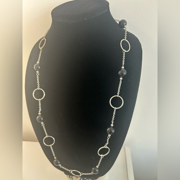 Elegant Silver Toned and Black Necklace - Picture 3 of 5